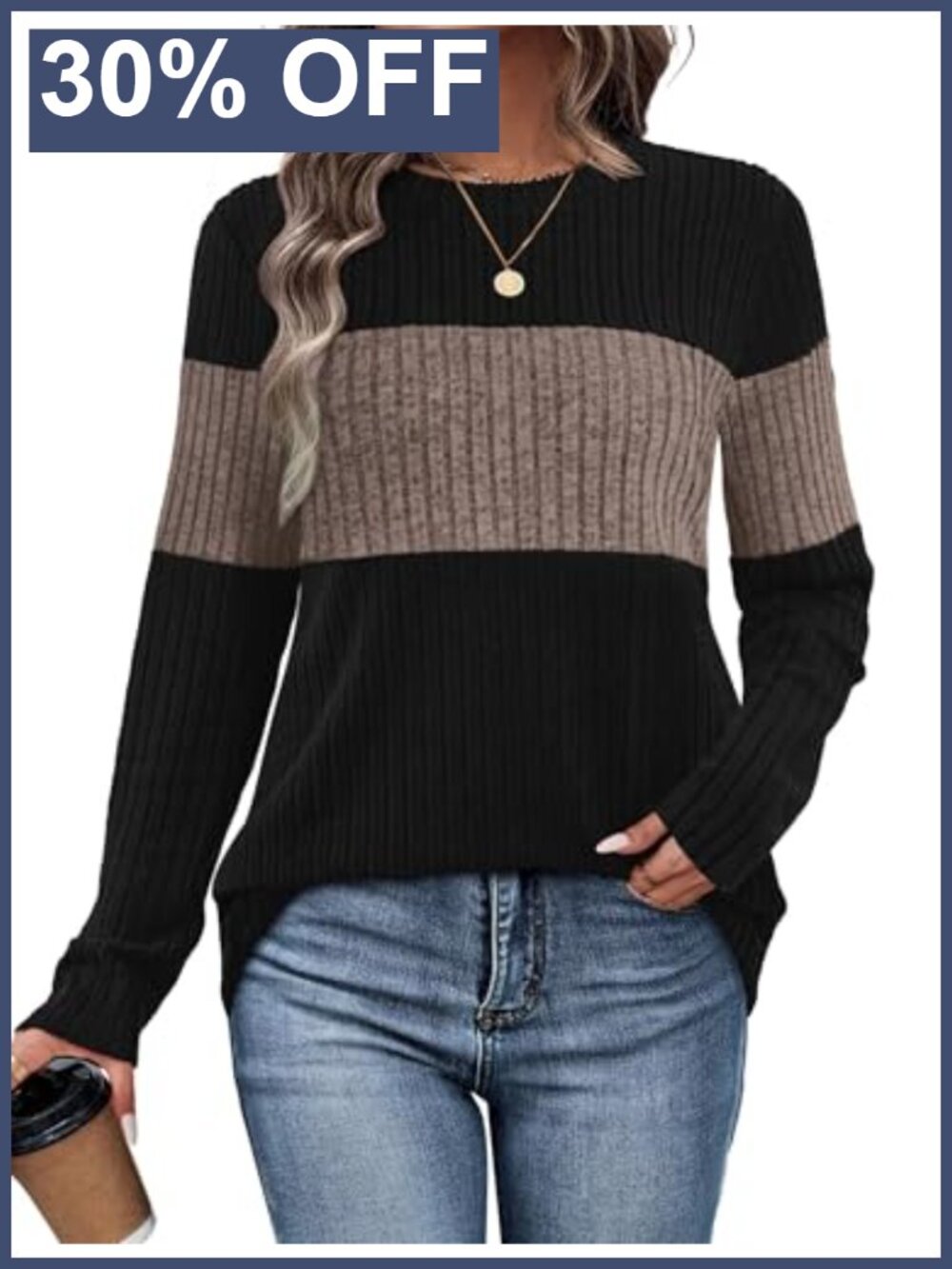 Womens Lightweight Color Block Sweater Long Sleeve Crew Neck Tunic